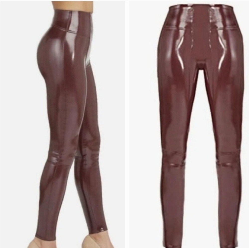 SPANX Burgandy Pleather Leggings M/Long - Picture 2 of 7